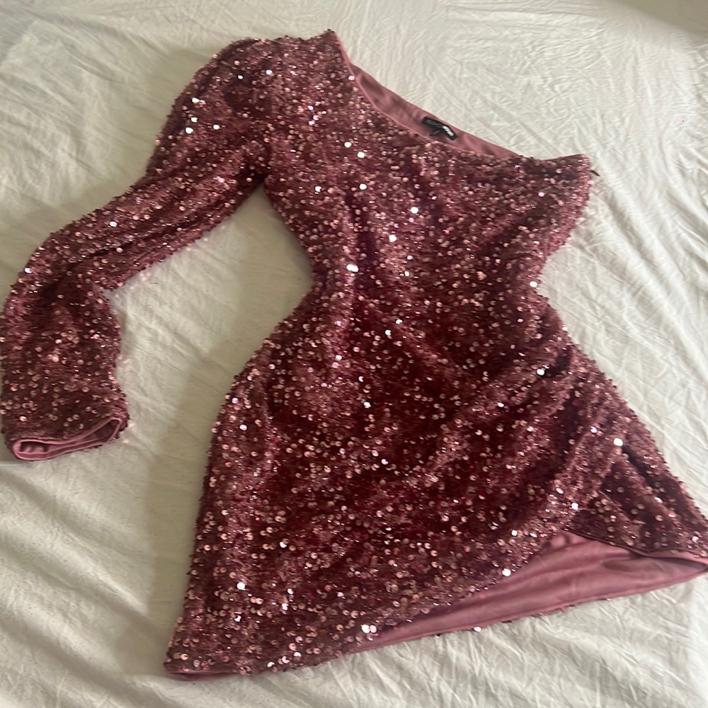 Fashion Nova Rose Sequin One Shoulder Dress